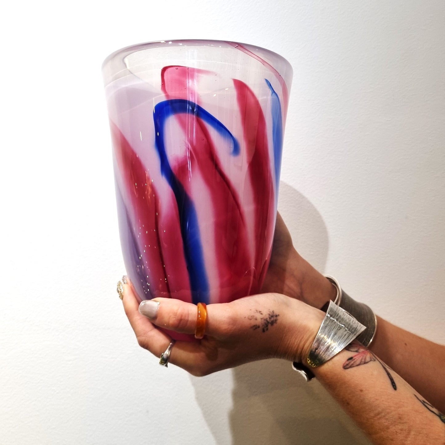 Pale Purple Bowl with Gold Ruby, Purple and Blue Features