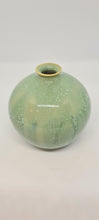 Load image into Gallery viewer, Small green/blue dripping smooth glaze vase 1.