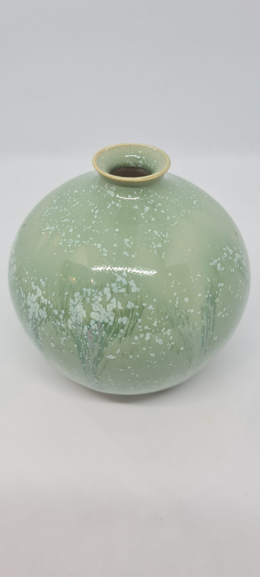 Small green/blue dripping smooth glaze vase 1.