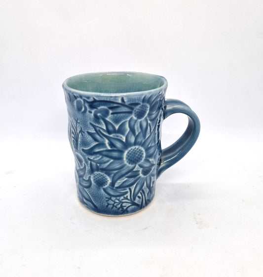 Flannel Flower Mugs - Short & Tall - Blue