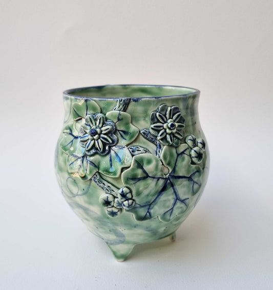 Green Gloss Tripod Temple Jar