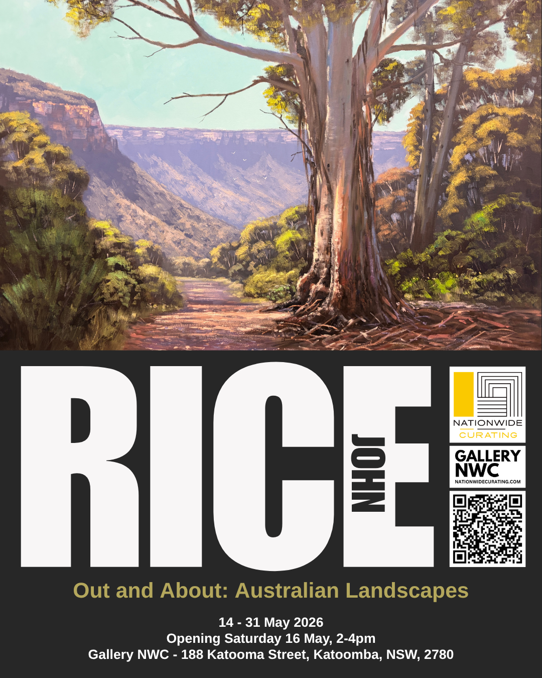 1st day of 'Out and About: Australian Landscapes' - a solo exhibition of work by John Rice.