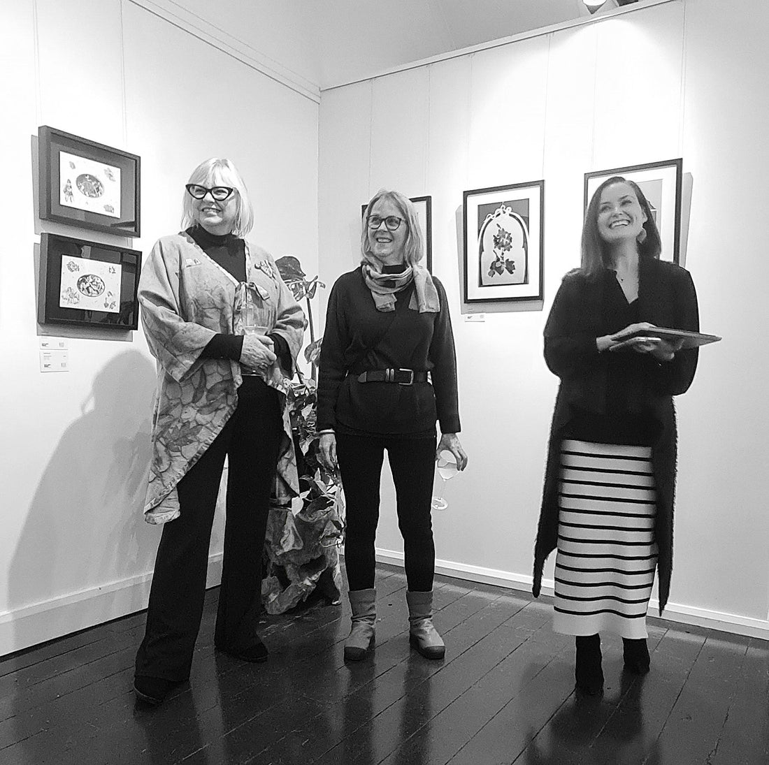 Artists Nadège Lamy and Wendy Murray with Gallery NWC Director Katherine Kennedy at the dual opening of La Magie Quotidienne and Pots and their Portraits.