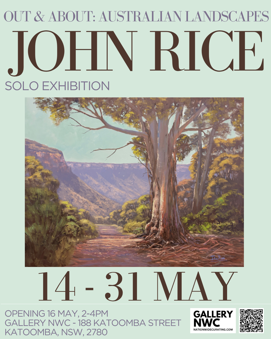 FINAL DAYS of Out & About: Australian Landscapes - a solo exhibition of work by John Rice.
