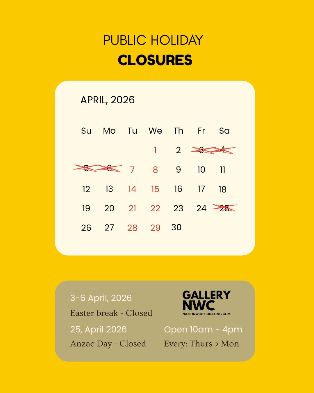 April Public Holiday Closures