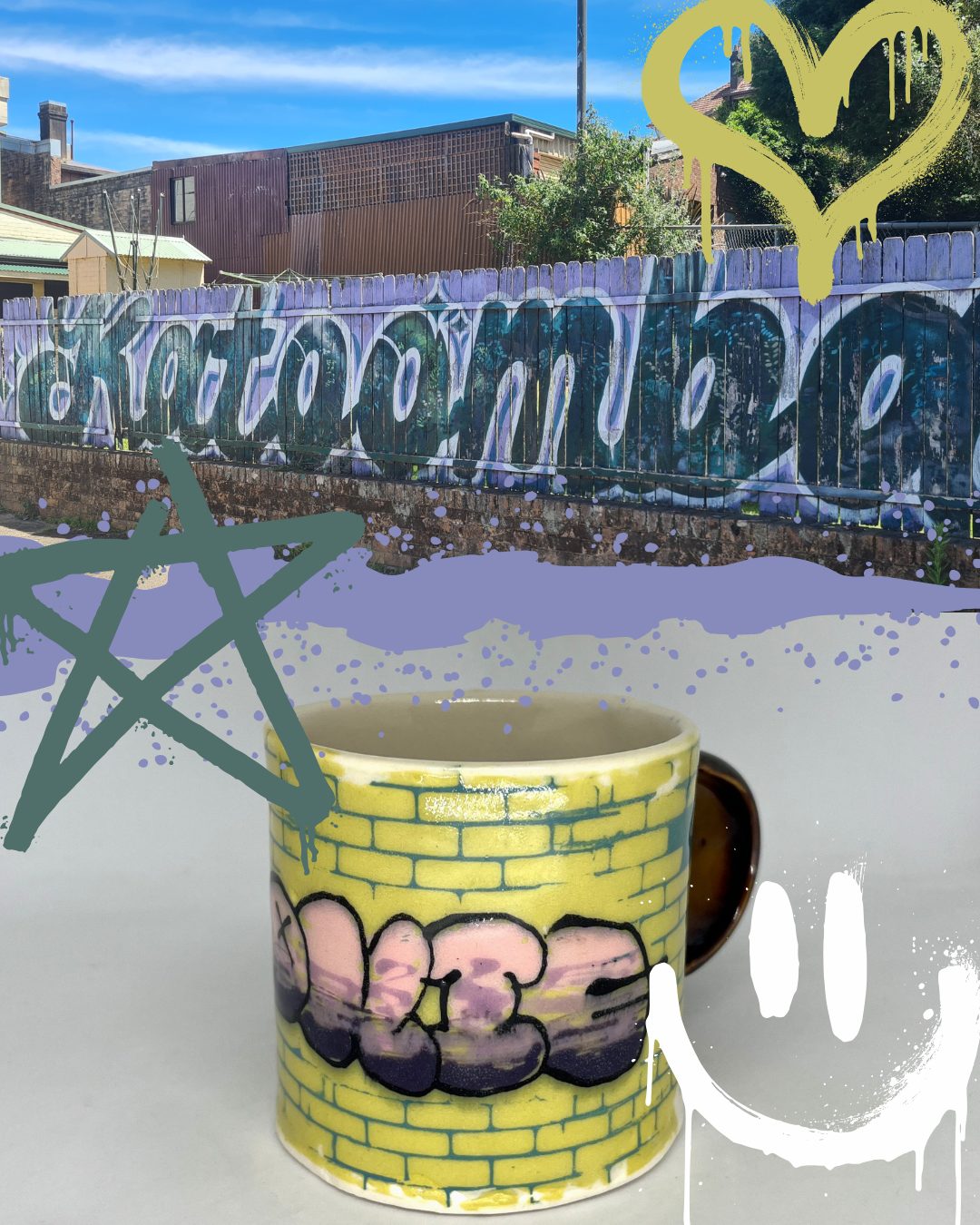 NEW TO GALLERY NWC! Graffiti Mugs by Pru Sheaves!!