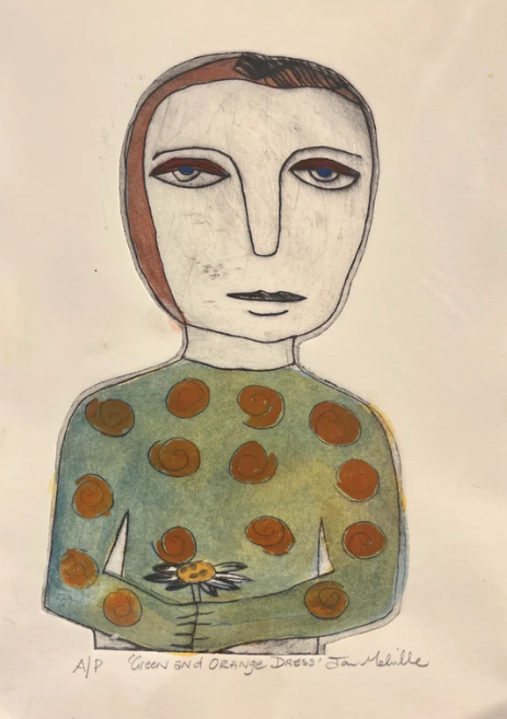 Green and Orange Dress by Jan Melville