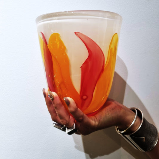 Ivory Bowl with Red and Yellow Features