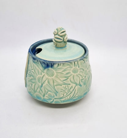Flannel Flower Sugar Pot Teal-Celedon