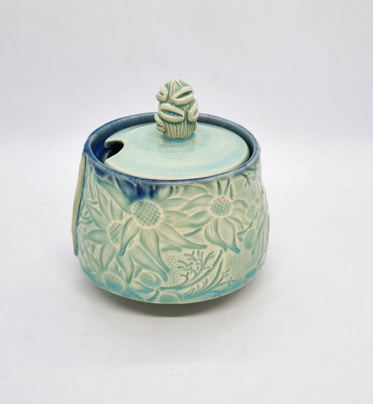 Flannel Flower Sugar Pot Teal-Celedon