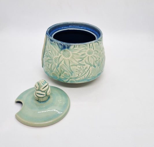Flannel Flower Sugar Pot Teal-Celedon