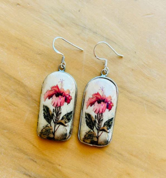 Handmade Metal Earrings - Single Hibiscus