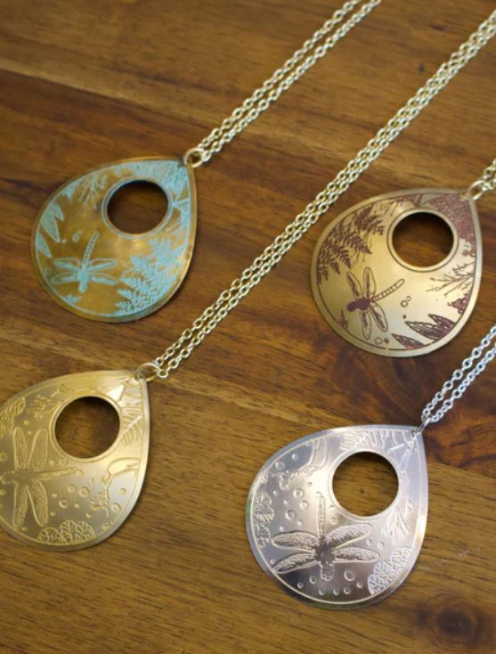 Etched Brass Metal Necklace - Silver