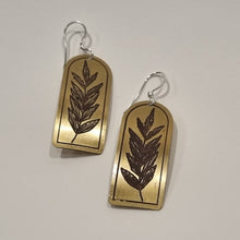 Load image into Gallery viewer, Etched Brass Metal Earrings - Byfield Fern Rectangle
