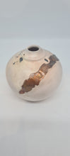 Load image into Gallery viewer, Small white and pink vase with copper inlay 1.
