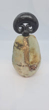 Load image into Gallery viewer, Small rough green glazed totem with brass inlay
