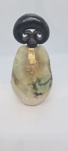 Load image into Gallery viewer, Small rough green glazed totem with brass inlay
