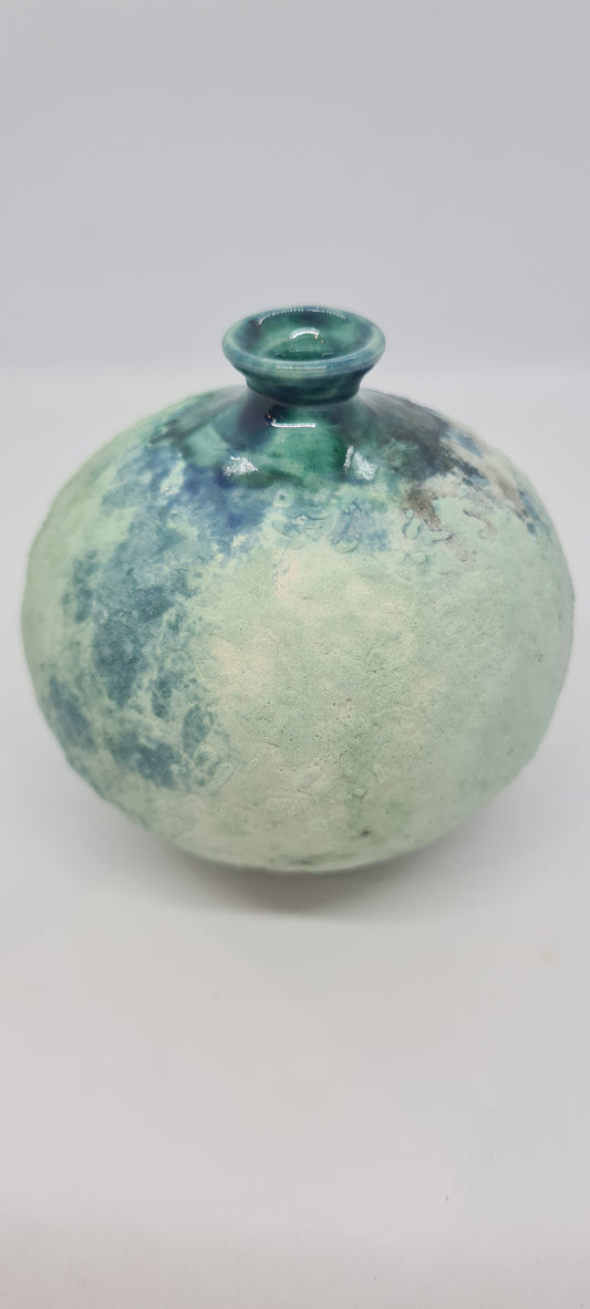 Small rough green glazed vases