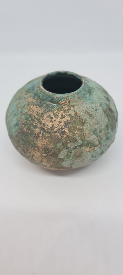 Small rough green glazed vases