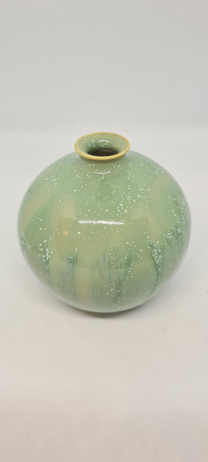 Small green/blue dripping smooth glaze vase 1.