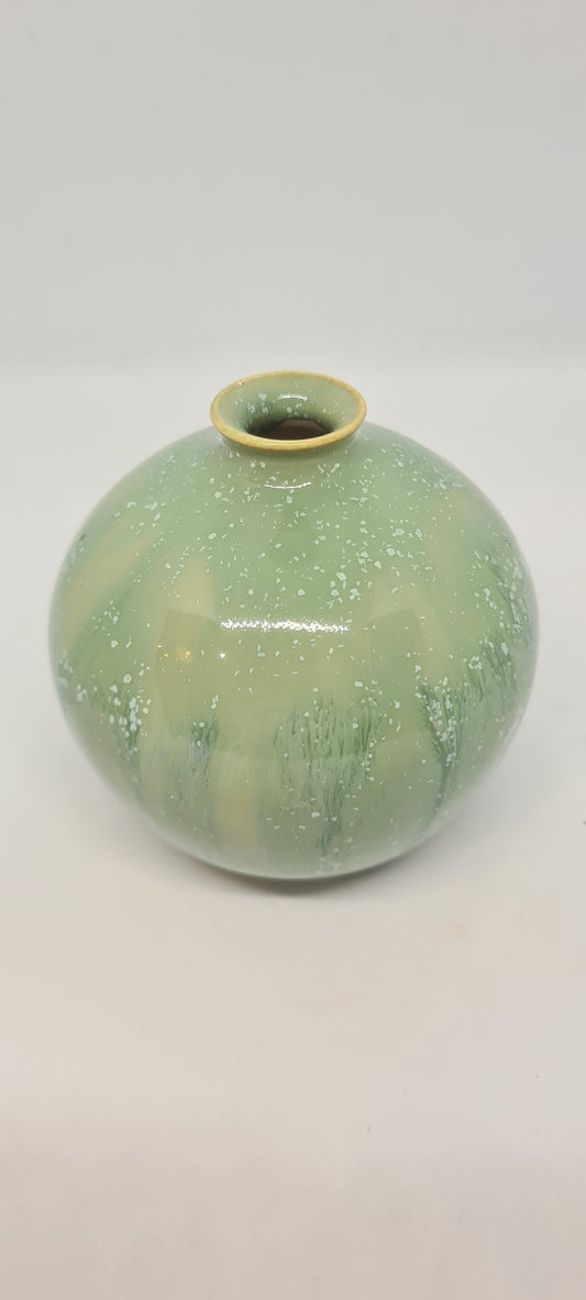 Small green/blue dripping smooth glaze vase 1.