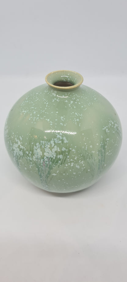 Small green/blue dripping smooth glaze vase 1.