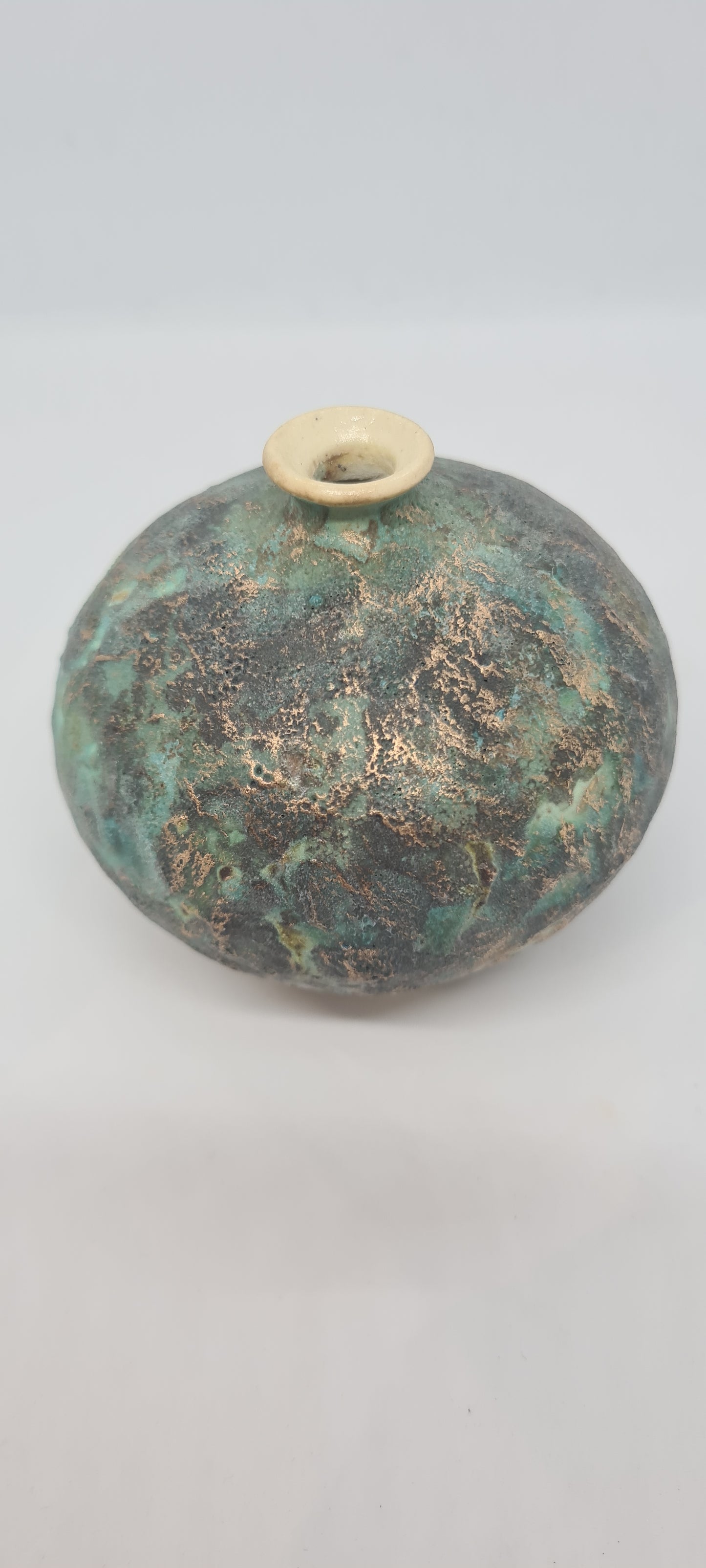 Small rough green glazed vases