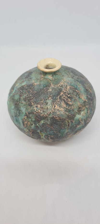 Small rough green glazed vases