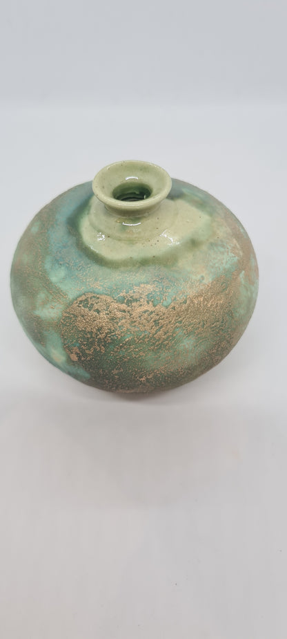 Small rough green glazed vases