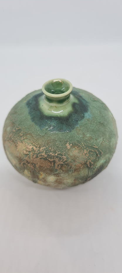 Small rough green glazed vases