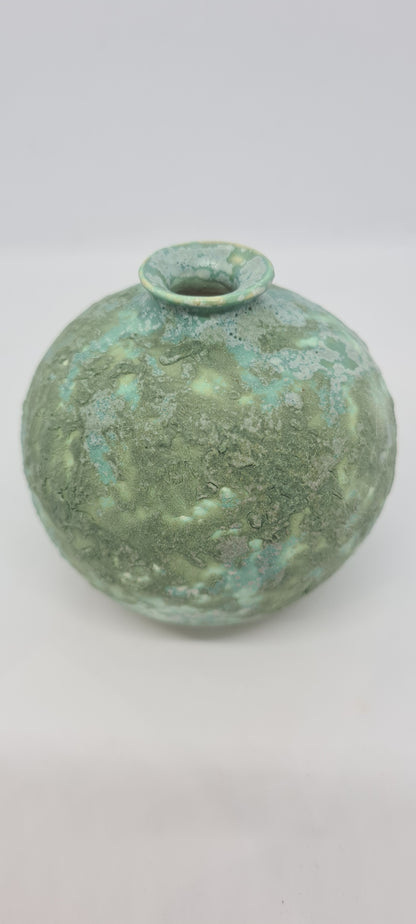 Small rough green glazed vases