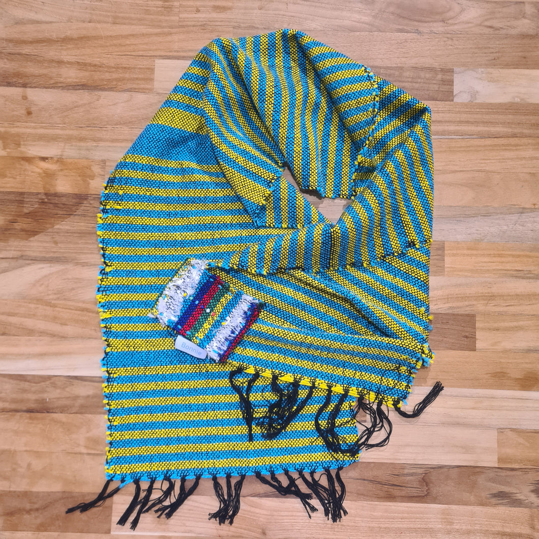 Handmade Woven Scarf with Handmade Brooch Fastening