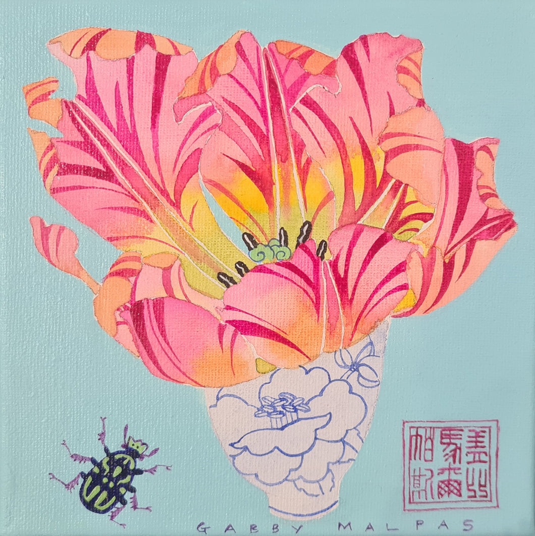 Split tulip with NSW violin beetle
