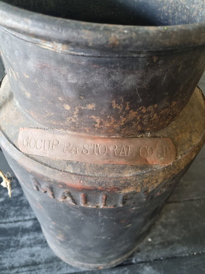 Rare Vintage 10-Gallon Malley Milk Can - Stamped "Gocup Pastoral Co. 18" (55cm high)