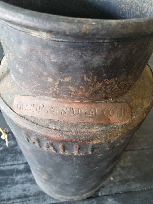 Rare Vintage 10-Gallon Malley Milk Can - Stamped "Gocup Pastoral Co. 18" (55cm high)