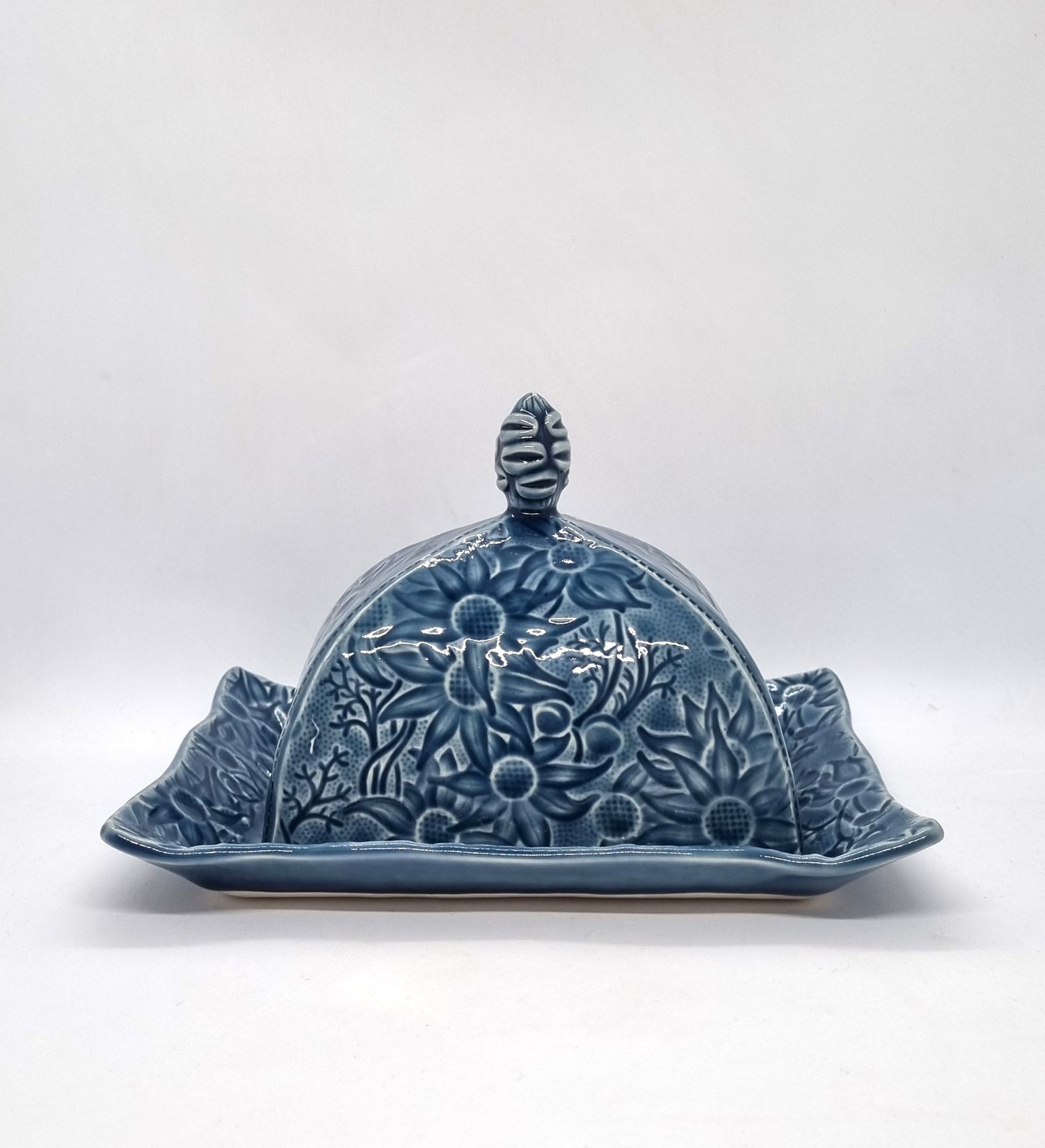 Flannel Flower Butter Dish - Blue