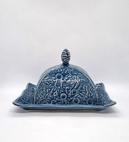Flannel Flower Butter Dish - Blue