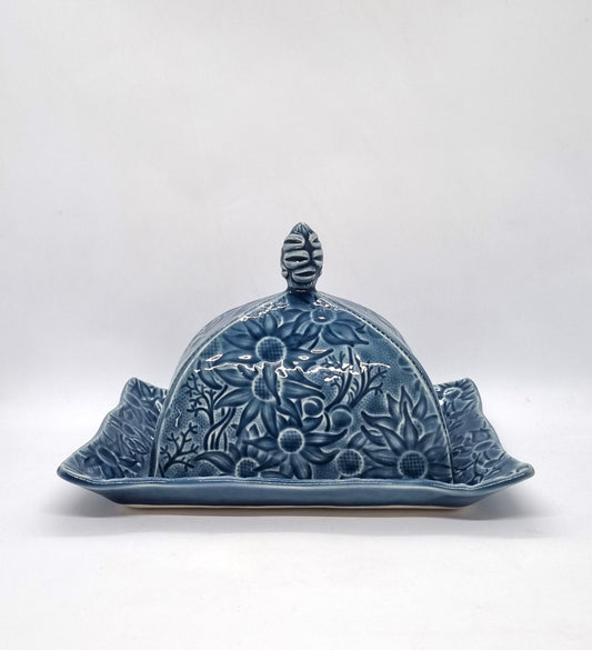 Flannel Flower Butter Dish - Blue