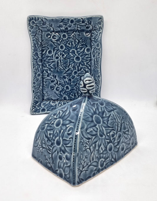 Flannel Flower Butter Dish - Blue