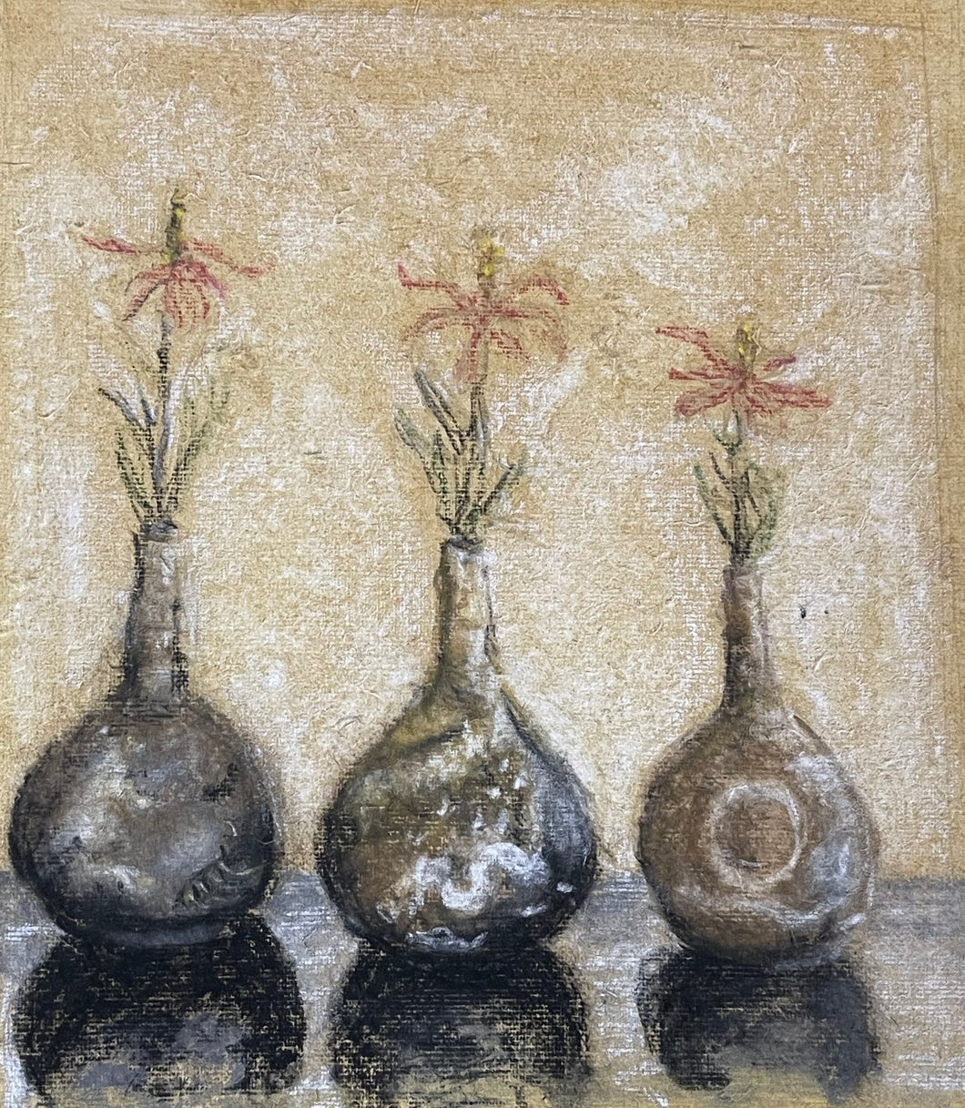 3 Pots with dried flowers