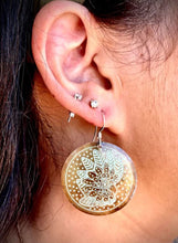 Load image into Gallery viewer, Etched Brass Metal Earrings - Mystic Cockatoo - Brass with Green Etch
