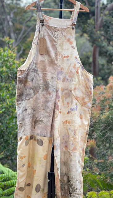 Eco Printed and Dyed Silk Overalls (medium) 2