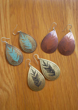 Load image into Gallery viewer, Etched Brass Metal Earrings - Byfield Fern Teardrop
