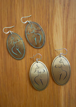 Load image into Gallery viewer, Etched Brass Metal Earrings - Female Form (golden with dark etch)
