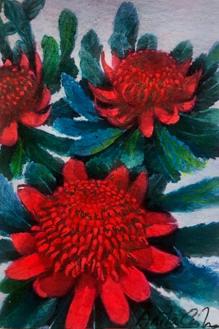 Hand-painted card - 3 Waratah's