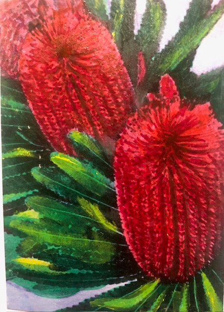 Hand-painted card - Red Banksias