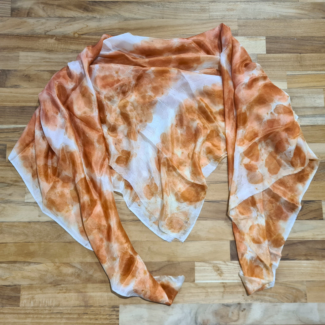 Botanical Print, Fine Silk, Orange Tone 1m Square Scarf