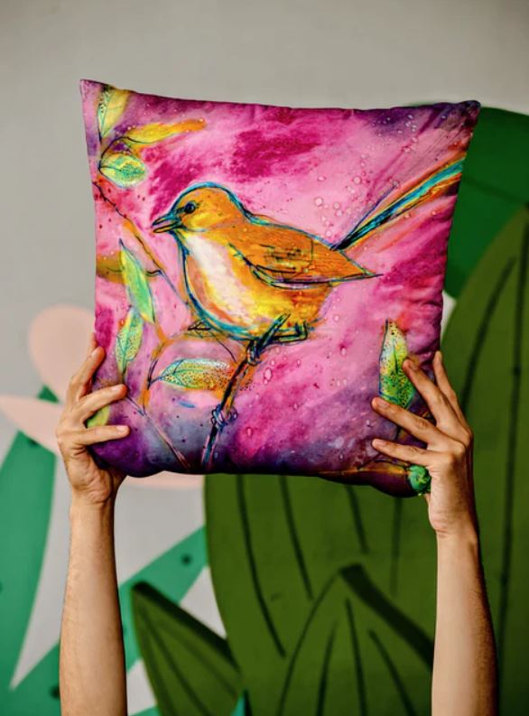 Pink Wren Cushion Cover