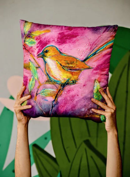 Pink Wren Cushion Cover