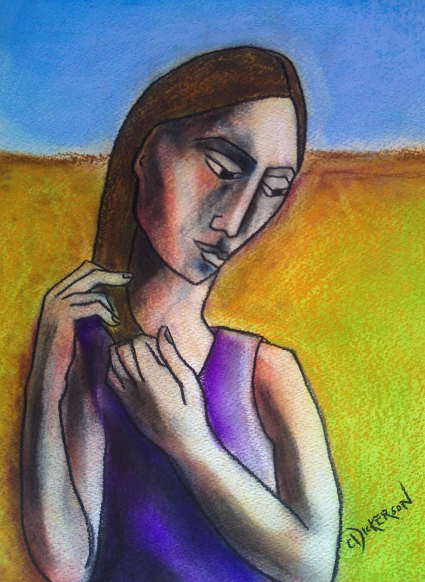 Woman in drought landscape